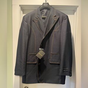 Men’s Fortino Landi 3 Piece Denim Suit.  Navy. 46L, 40W.
